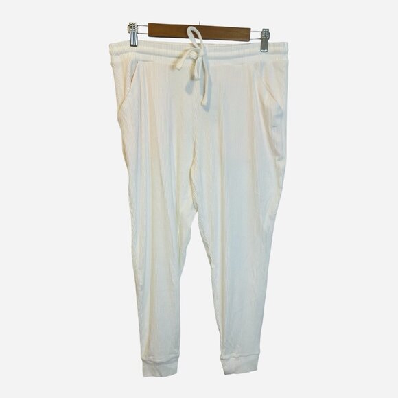 Tommy John Large Ivory Drawstring Ribbed Zen Joggers Lounge Pants Pockets NWT - Picture 4 of 11